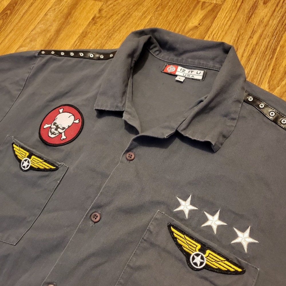 Vtg Skull Military Shirt Men Large Gray U.S. Army Airborne Rangers Iz It U‎ USA